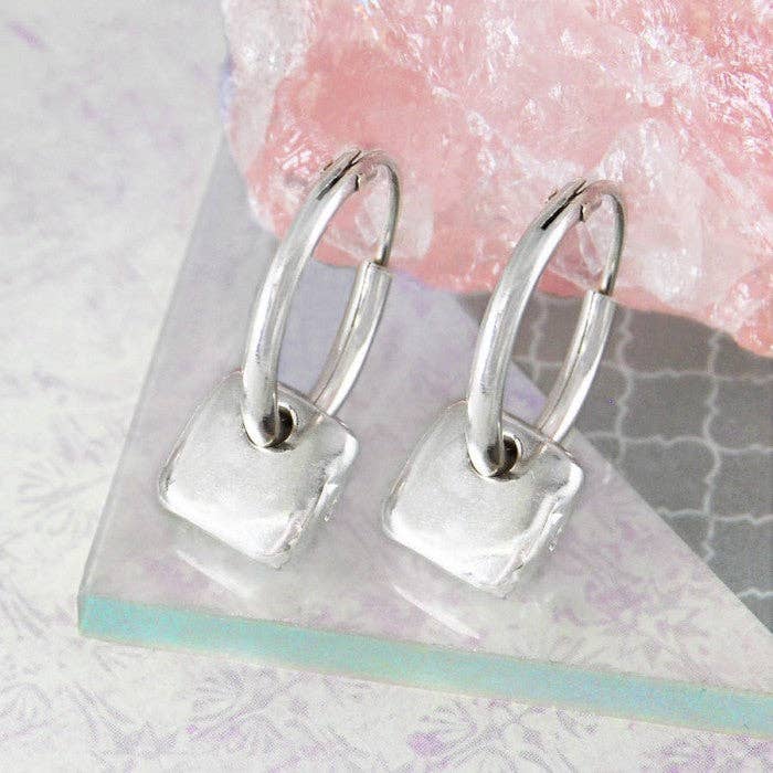 Otis Jaxon London – wholesale Hoop earrings – Organic Square Silver Hoop Earrings2