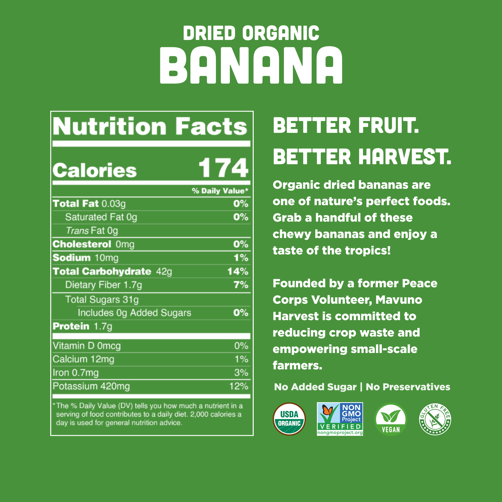 Mavuno Harvest Organics - Wholesale Dried/Dehydrated Fruit - Organic Dried Banana, 6-pack case1