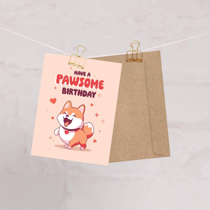 Cute Asian Cards - Wholesale Birthday Card - Paw-some Birthday Card | Shiba Inu Dog Japanese Kawaii Asian Funny Pun1