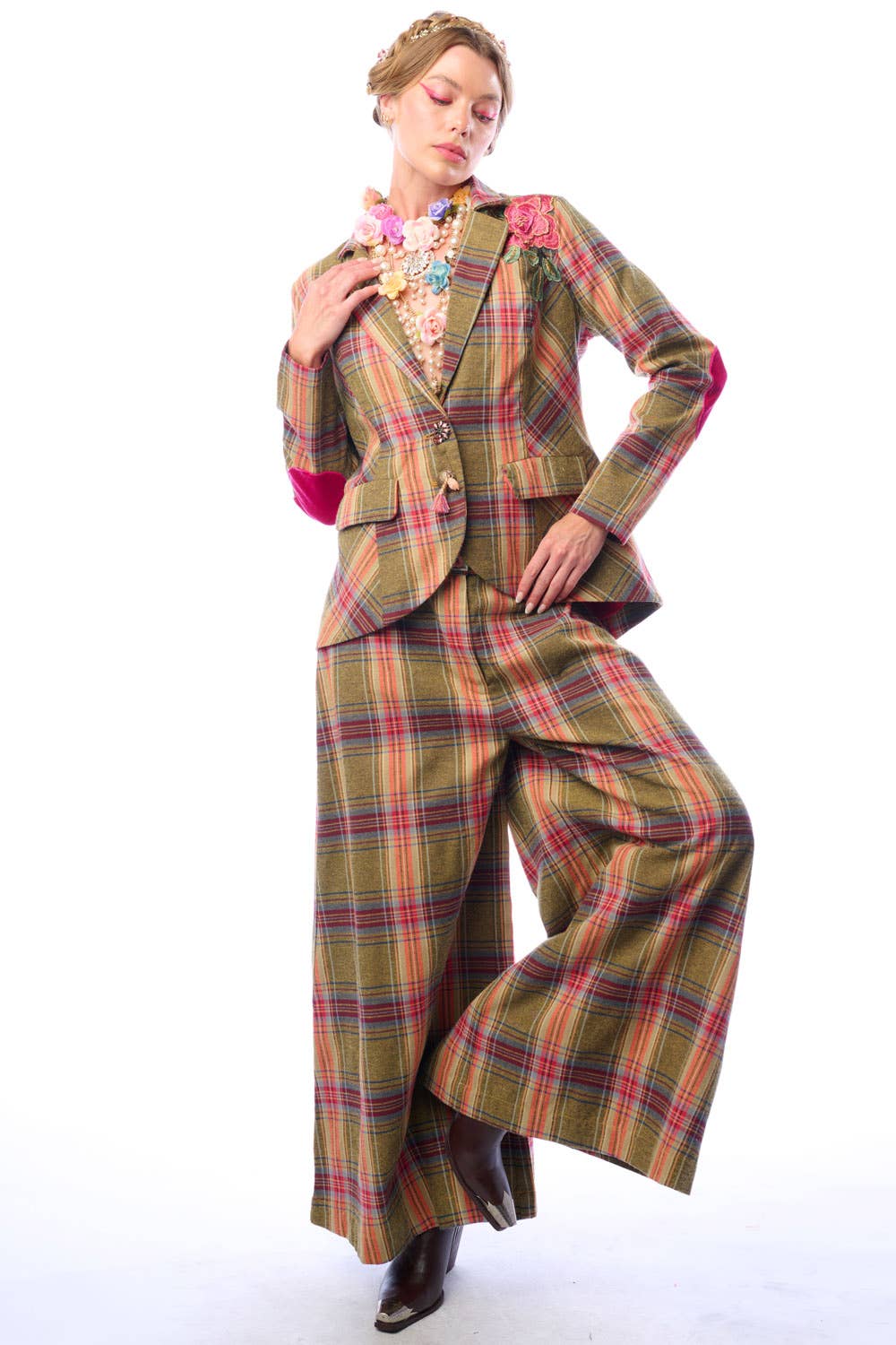 Olive Plaids Combo Season Statement Pants for wholesale on Faire8