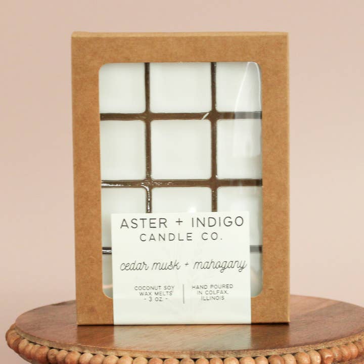 Cedar Musk + Mahogany | Coconut Soy Wax Melt for wholesale by Aster + Indigo Candle Co.