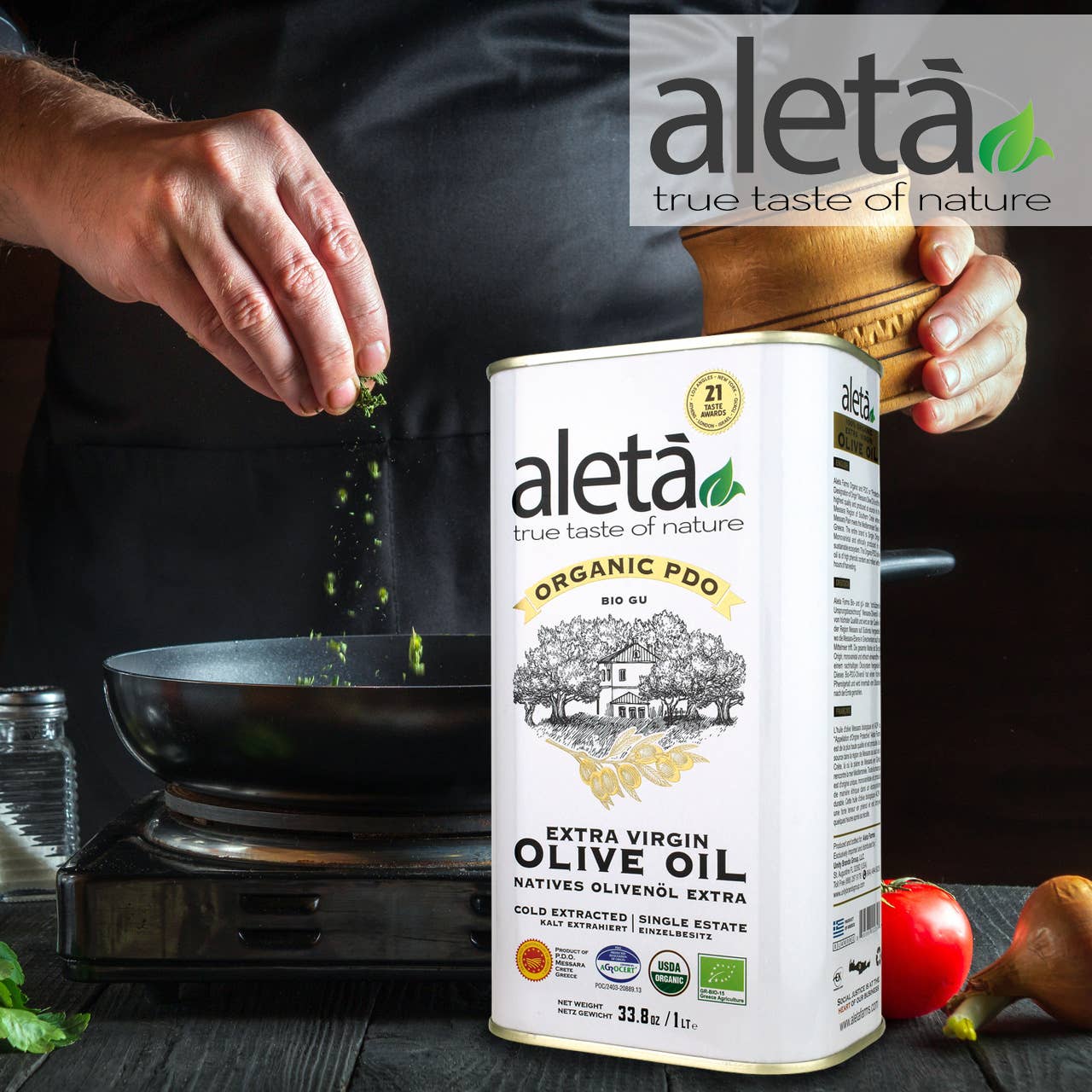 ALETA FARMS - Wholesale Olive Oil - Aleta Organic Estate, Greek Extra Virgin Olive Oil, 1 Lt Tin9