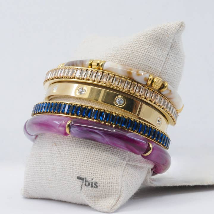 Set of 5 Bracelets Steel Gold Purple Promotion for wholesale by Bijoux 7bis