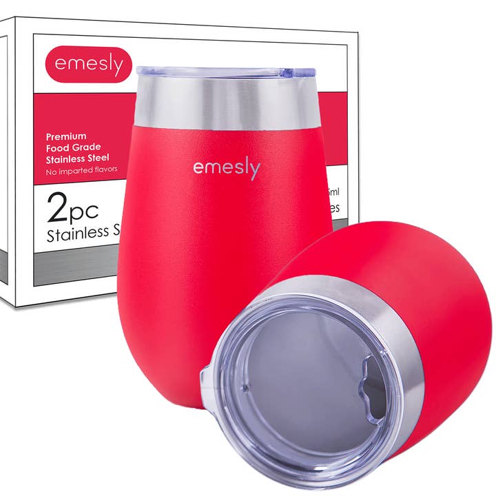 Insulated Coffee/Wine Tumblers (Set of 2); 12 Oz (Red) for wholesale by EMESLY