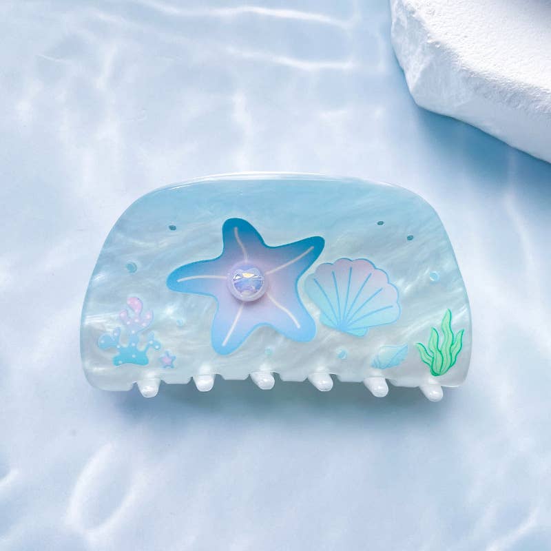 SoapElenGlen - Vente Pince à cheveux – femme - Pince à cheveux étoile de mer bleu rêveur, pince à griffes de plage d'été2