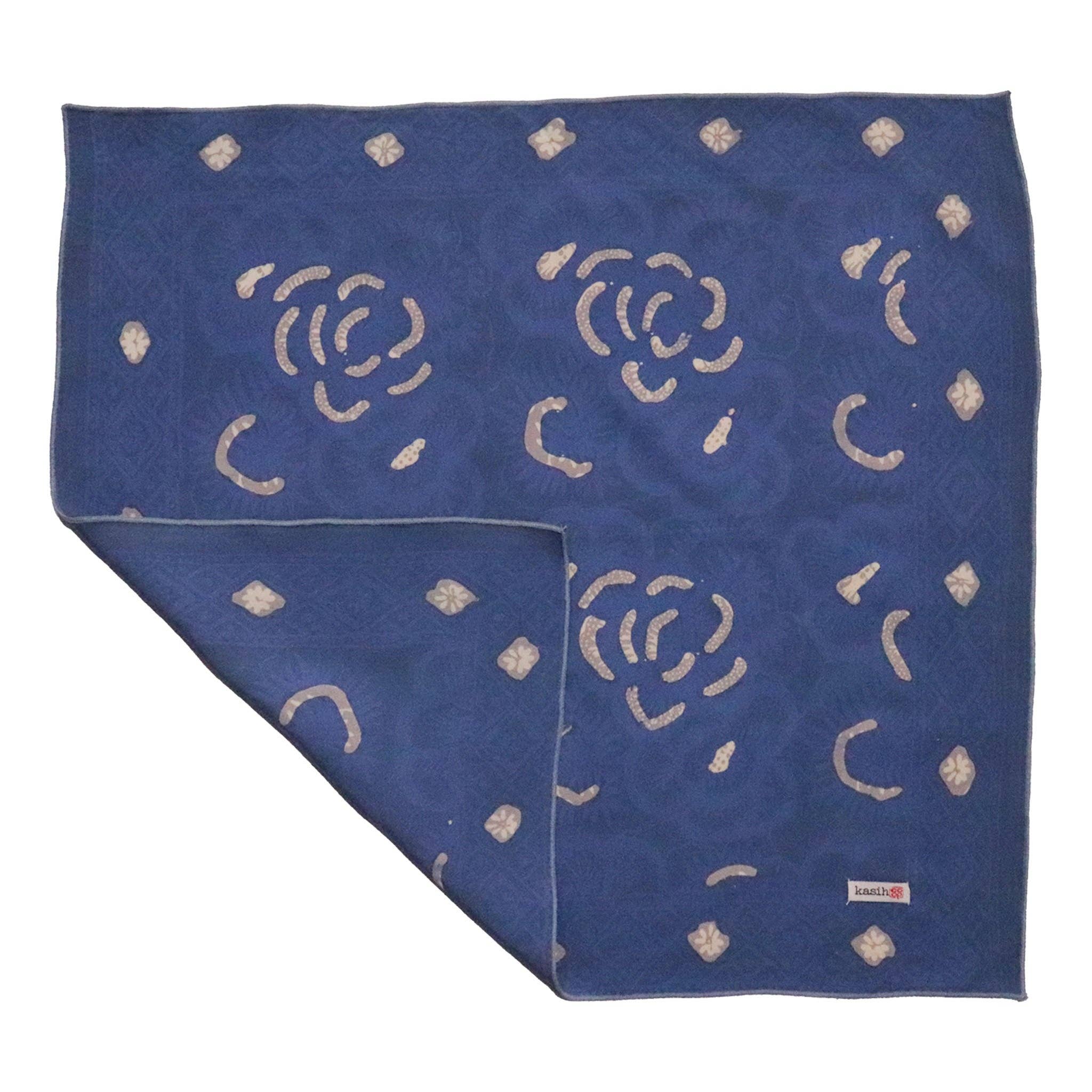Kasih Co-op - Wholesale Bandana - Unisex - Hand Dyed Batik Bandana, 100% Soft Cotton, Blue Rose, Dark Blue, 18.5"2