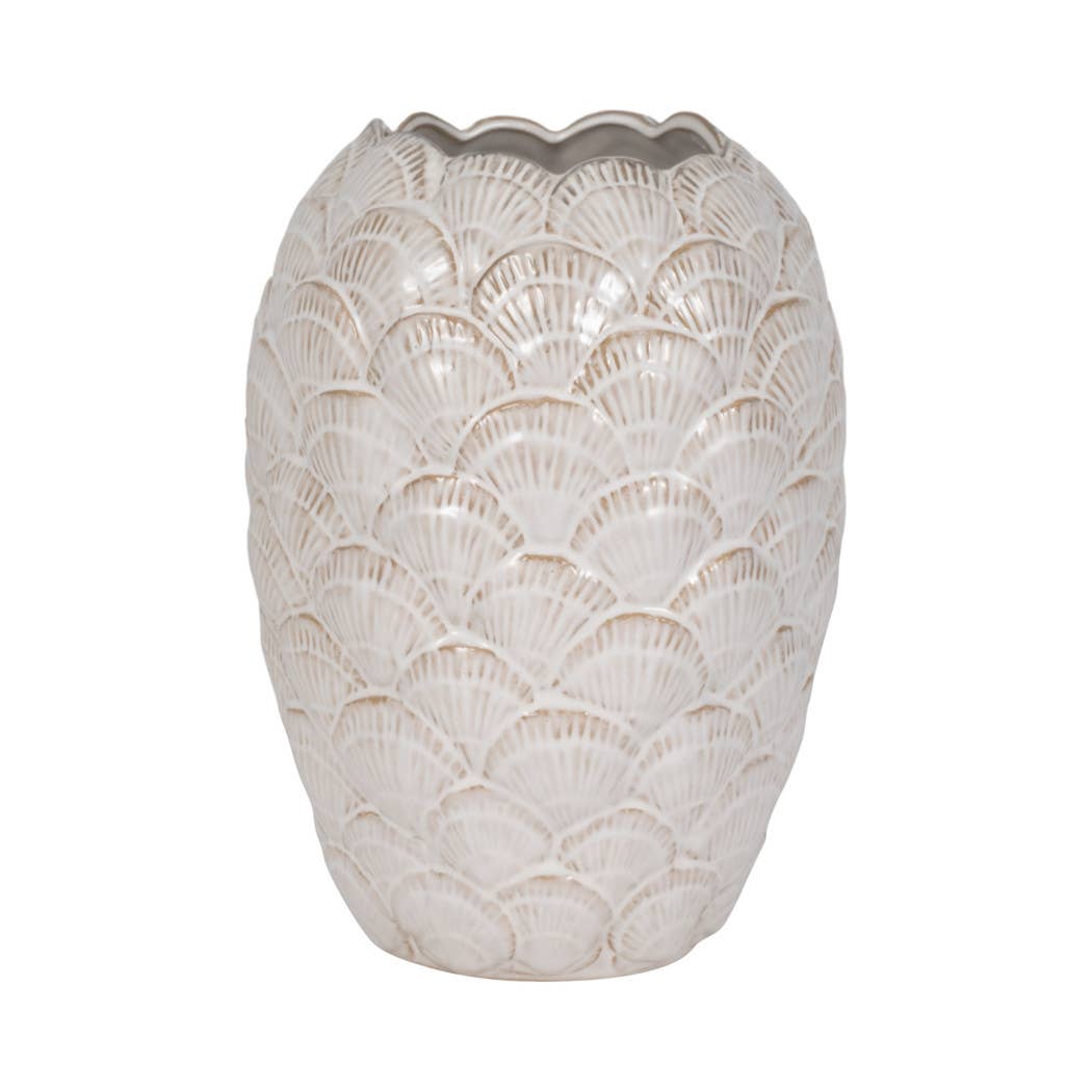 Sagebrook Home - Wholesale Vase - White 13 in. Ceramic Bud Coastal Seashells Pattern Vase6