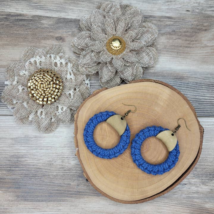 Gone Rogue Boutique - Wholesale Dangle Earrings - Fall Macrame hoop and leather earrings11