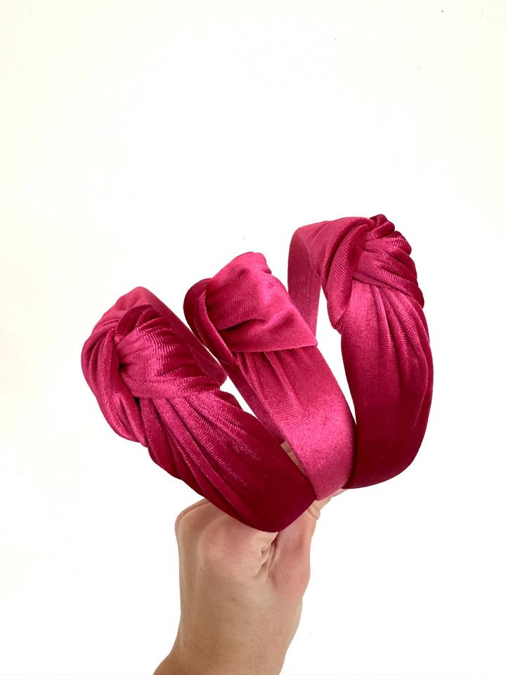 Diadema de Nudo Superior de Terciopelo Rosa Fucsia para San Valentín para venta al por mayor de Brynnbands