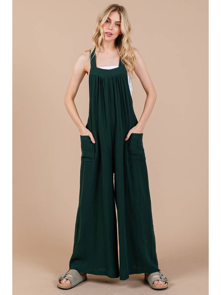 Ces Femme USA - Wholesale Jumpsuit - Women's - Cotton Gauze Solid Wide leg Jumpsuit / BI6881