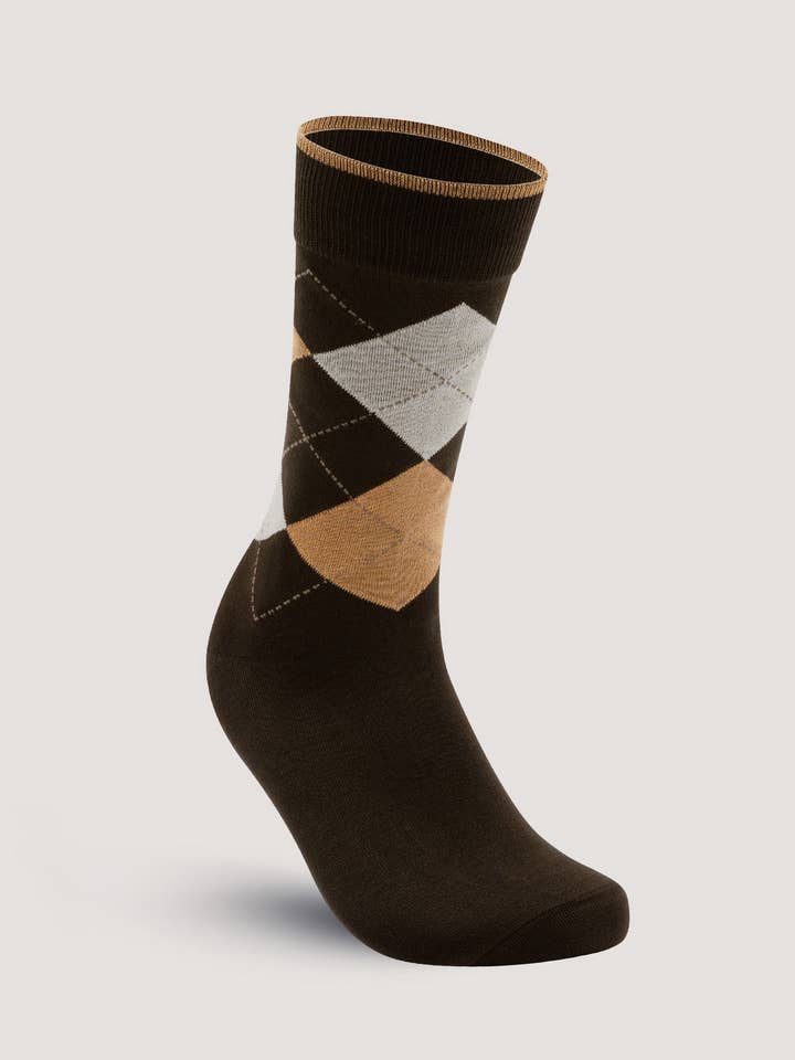 Two Tone Bronze Argyle Cotton Socks for wholesale by Brian Oak Limited