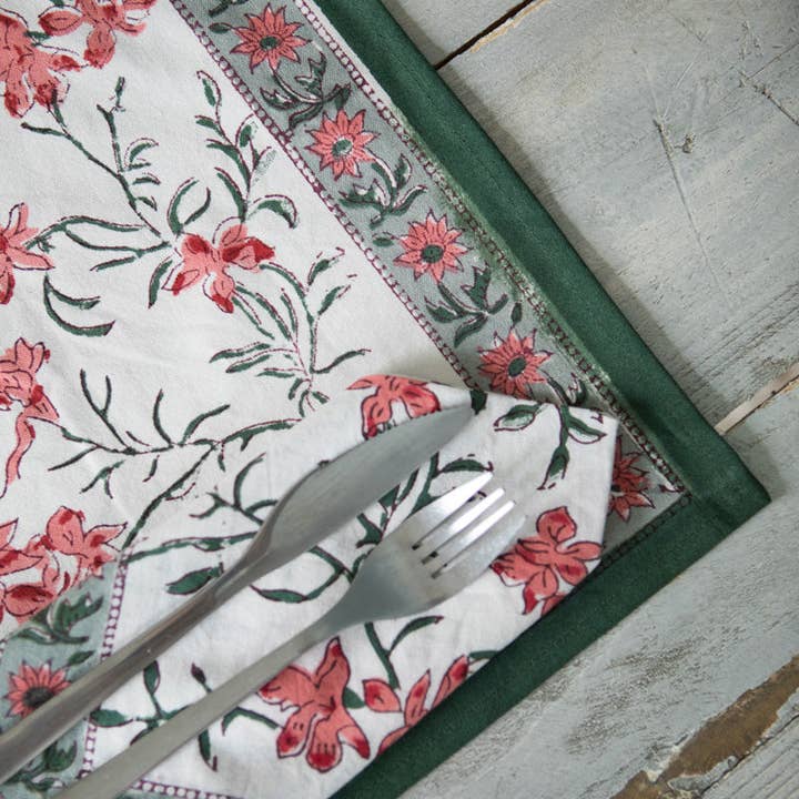 Kapda Casa - Wholesale Tablecloth - Flor Coral Manteles Individuales | 6 Servilletas | Juego de Comedor |50x30cm1