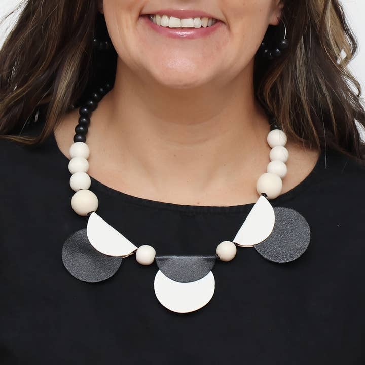 White Rae Half Moon Leather Statement Necklace for wholesale by Sylca Designs