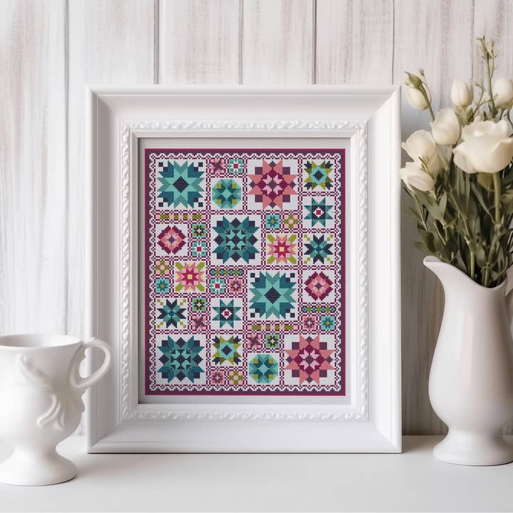 Cora's Quilts - Wholesale Craft Sewing Kit - Flower Farm Sampler Counted Cross Stitch Pattern, CQ-CS0091