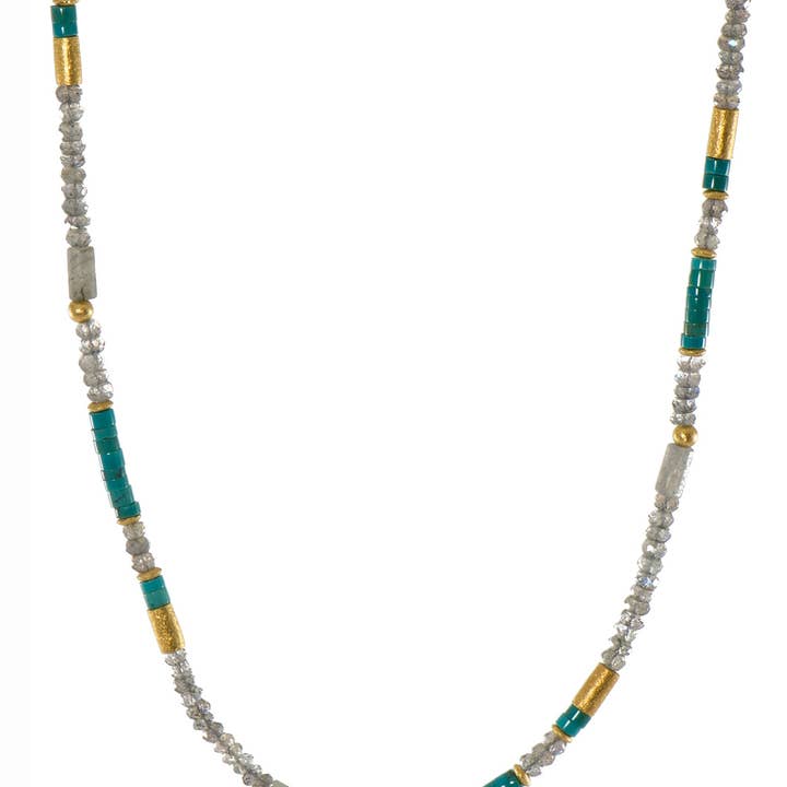 Joyla Jewelry - Wholesale Beaded/Pearl Necklace - Labradorite and Turquoise 3mm Necklace 24K Fair Trade Gold Vermeil