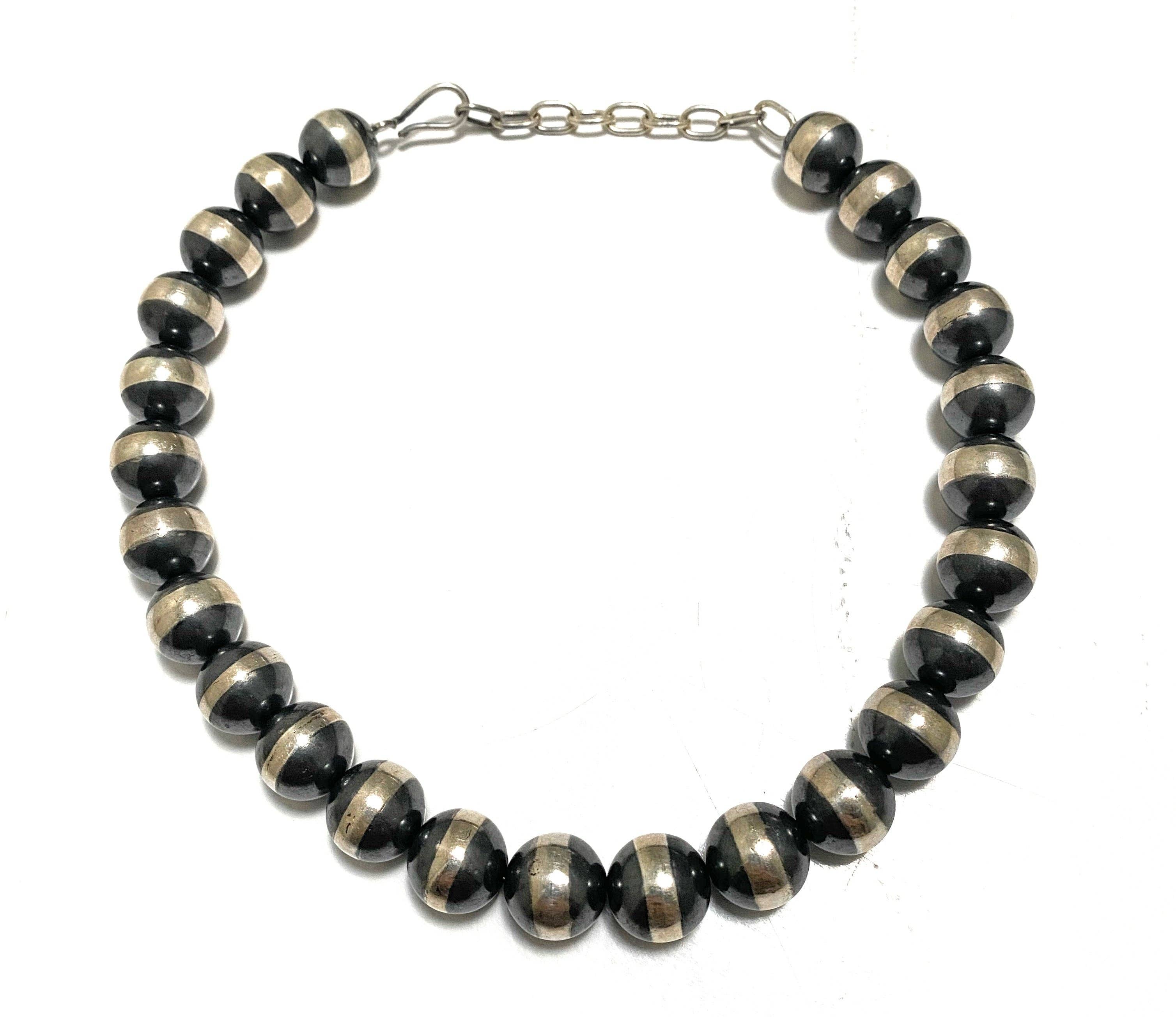 Nizhonitradersllc – Colar com missangas/pérolas por atacado – Pérolas de Prata Esterlina Estilo Pérola Navajo Feitas à Mão 12mm com Extensor de 2 Polegadas8