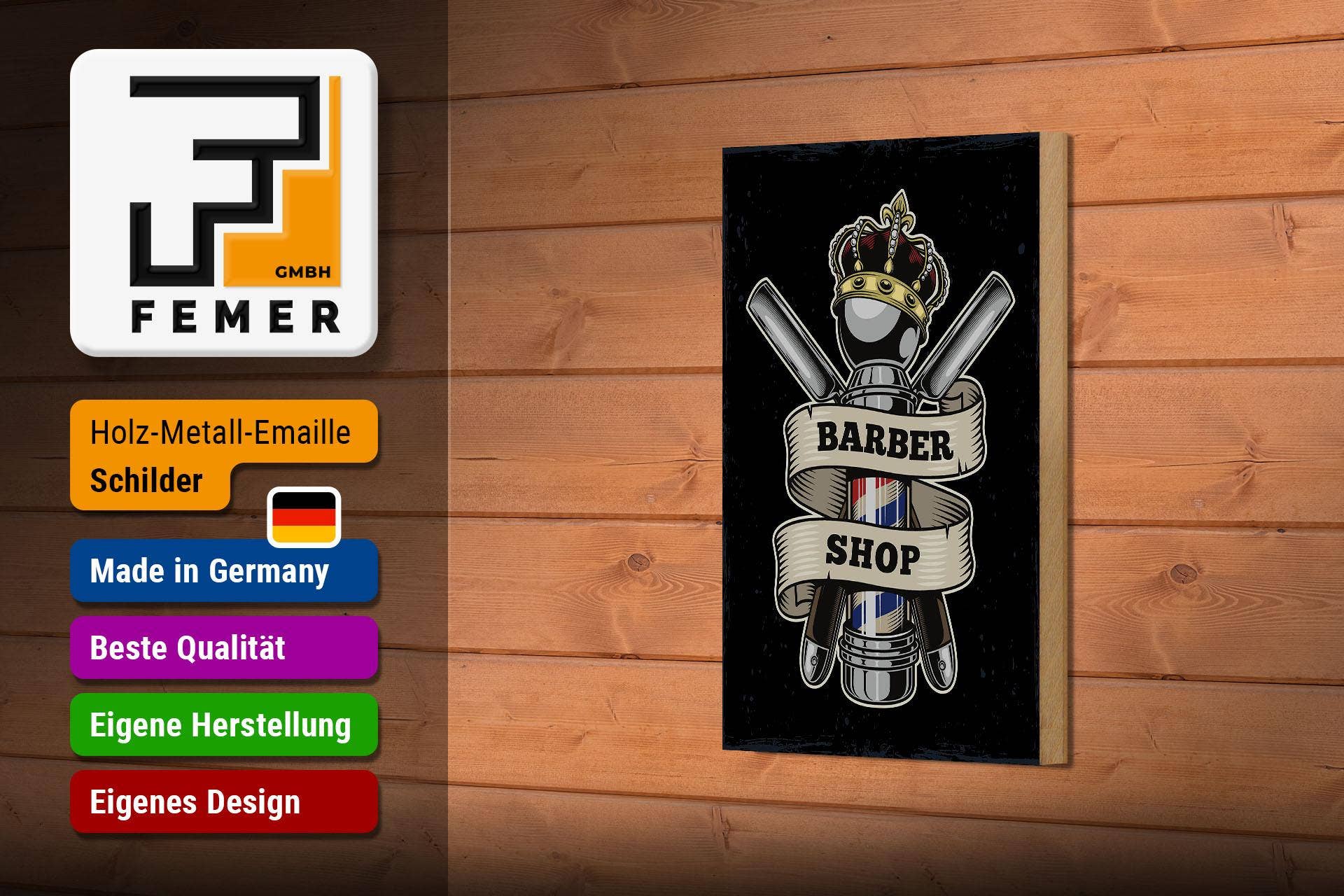 Femer – Engroshandel Skilt – Træskilt med teksten 'Barbershop' til frisørsalon, 18 x 12 cm2