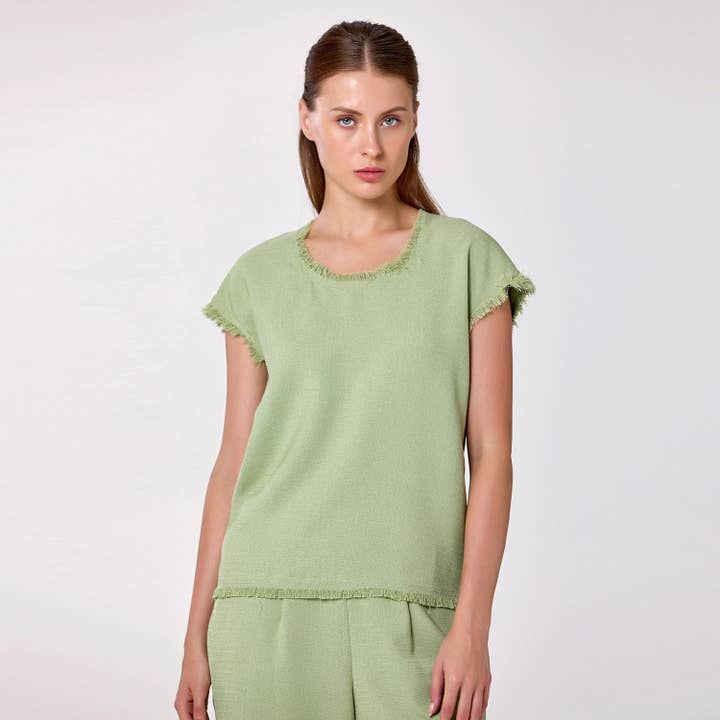 Top de punto ligero con cuello redondo para venta al por mayor de Smart and Joy