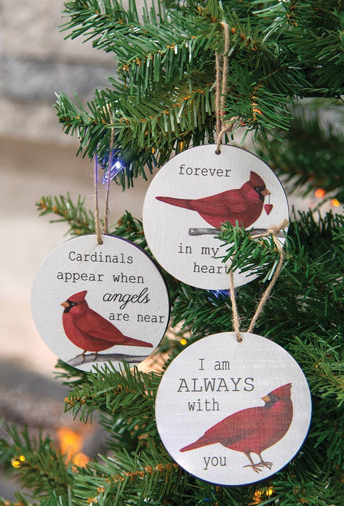 The Hearthside Collection - Wholesale Ornament Set - Cardinal Sentiment Round Christmas Ornament, 3 Assorted1