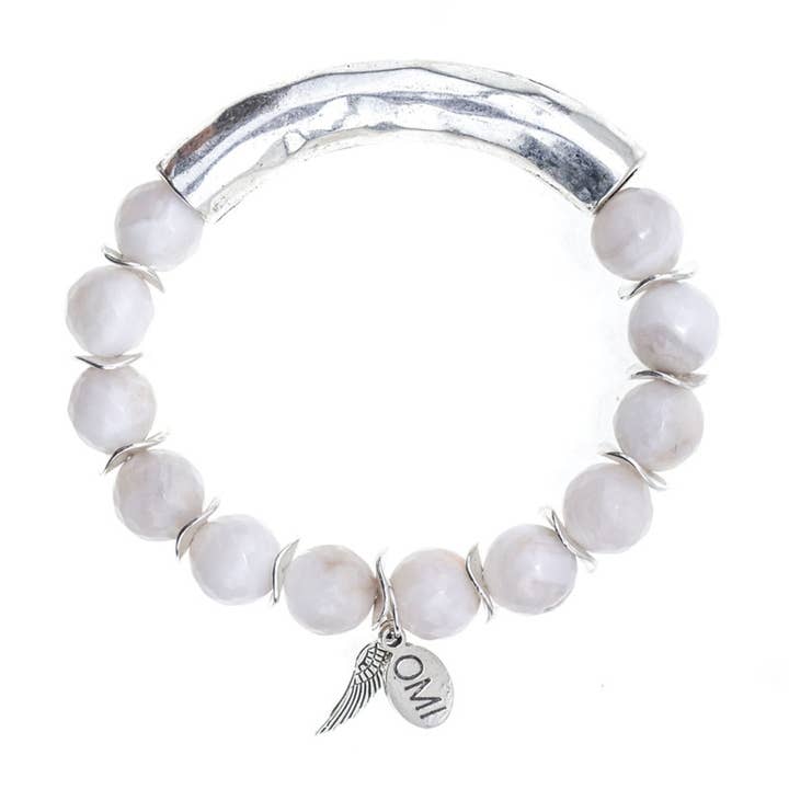 Facetteret naturlige agat sten perle armbånd med sølv Bar og afstandsstykker - 10mm for engroshandel hos omibeads