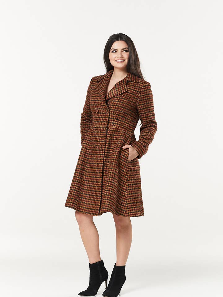 Sixties Woollen Brown Tania Coat for wholesale by Timeless London