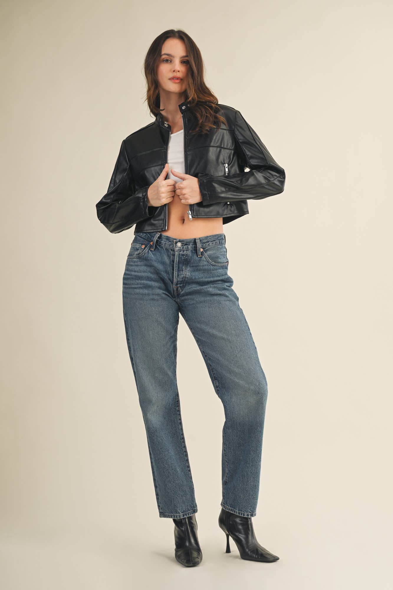 Mustard Seed - Vente Veste en cuir – femme - VESTE EN CUIR À FERMETURE ÉCLAIR5