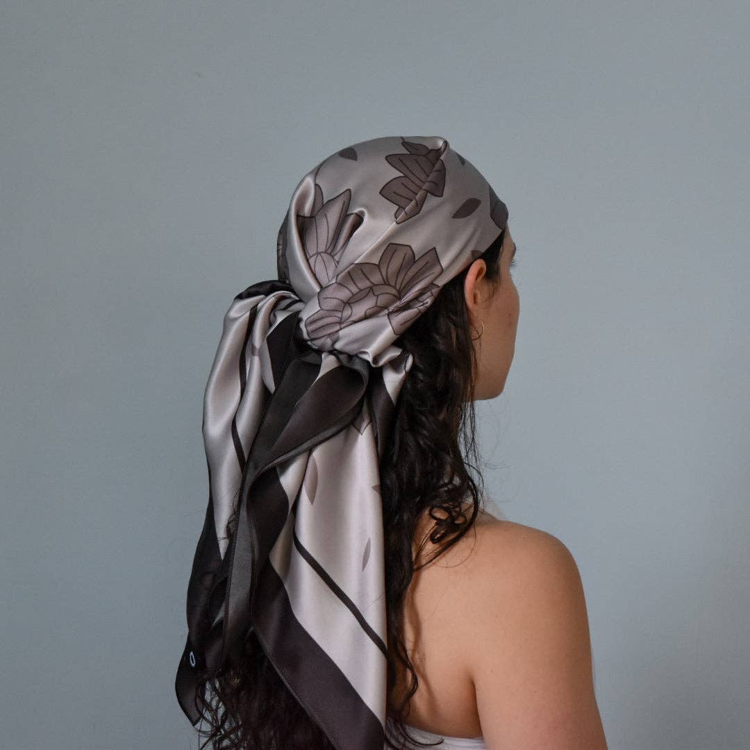 Hello Ilona - Wholesale Scarf - Women's - Kalocsa 100% Mulberry Silk Scarf - Kávé (Brown, Beige)3