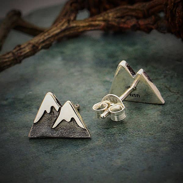 Nina Designs - Wholesale Stud/Post Earrings - Silver or Bronze Snow Cap Mountain Post Earrings 7x11mm