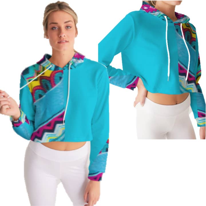Batik Art Cropped Hoodie for Girls. Gymwear Crop Top, Streetwear for Women. WickedYo. for wholesale by WickedYo