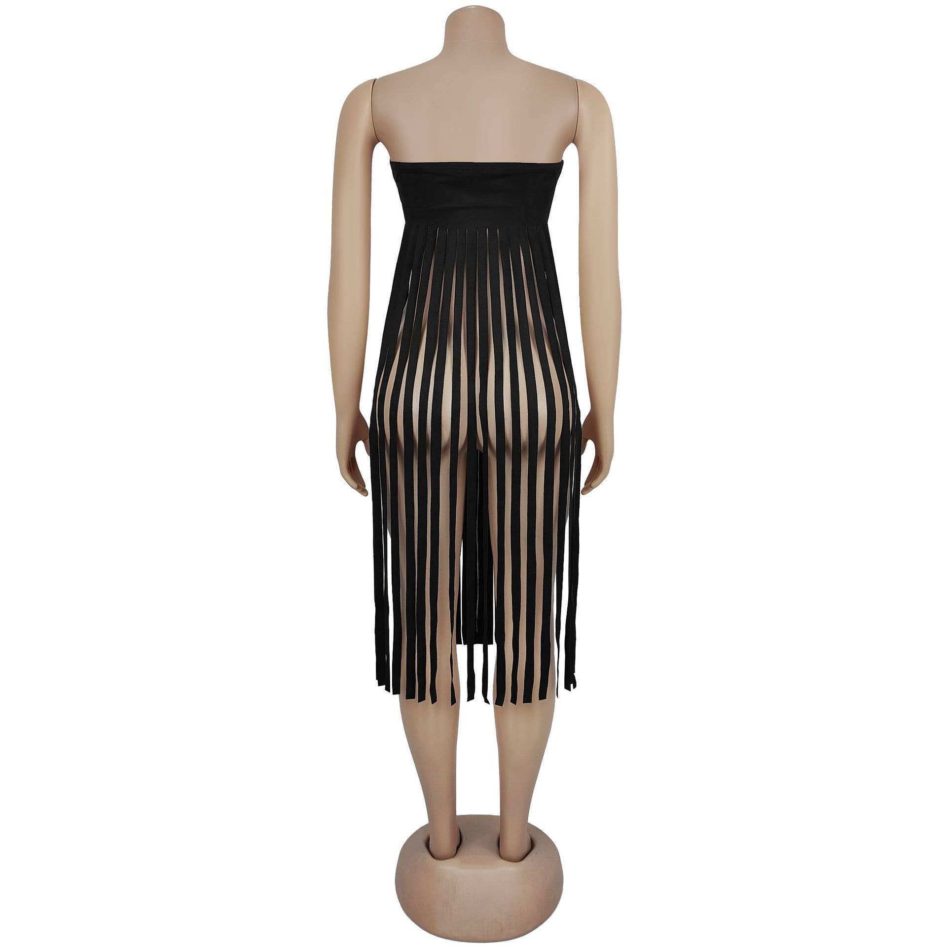 HIDDENBRAND - Wholesale Tank Top - Women's - Strapless bohemia sexy faux suede bandeau fringed maxi top4