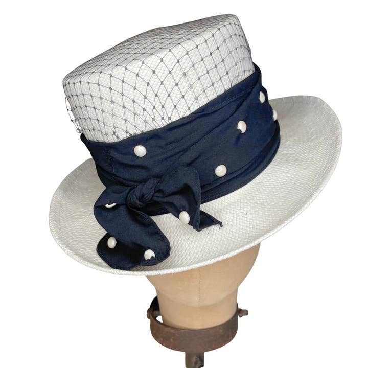 White & Black Pearl Top Hat for wholesale by Kathy Jeanne Millinery
