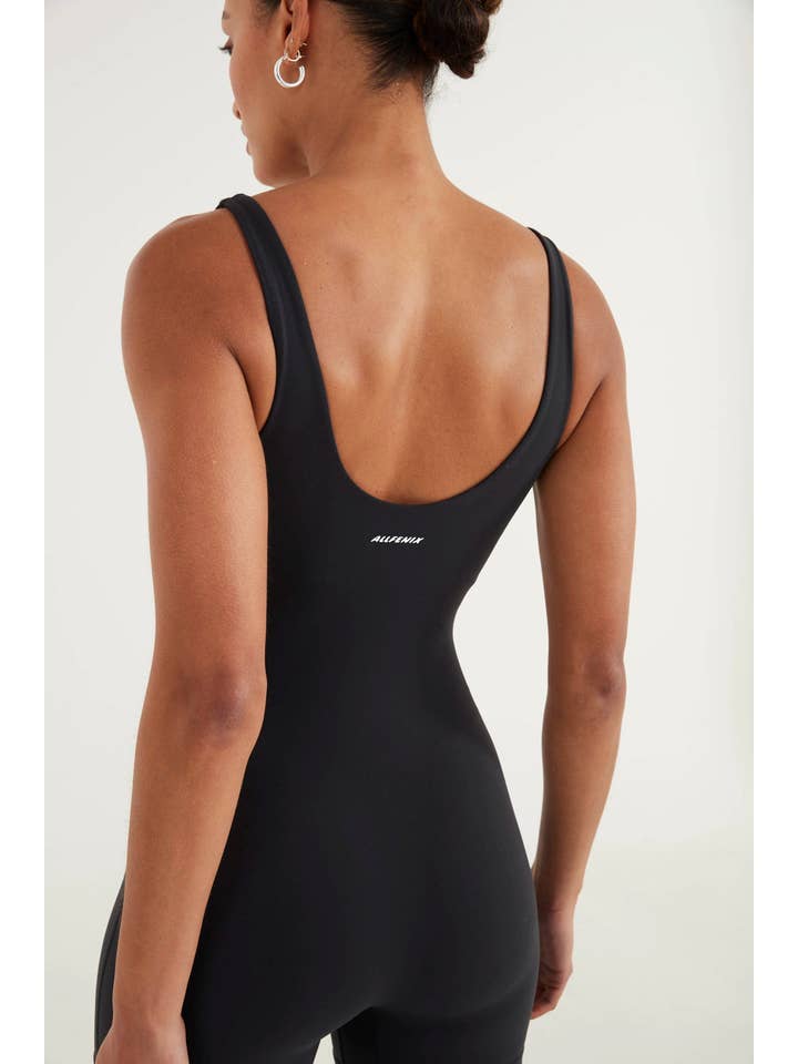 Black EcoSculpt V-Neck Unitard for wholesale on Faire