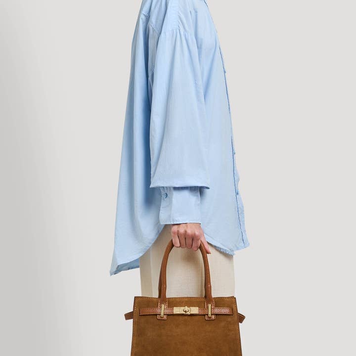 Prestige Milano - Wholesale Tote Bag - Women's - Borsa Grace in camoscio color cuoio e pelle Togo6