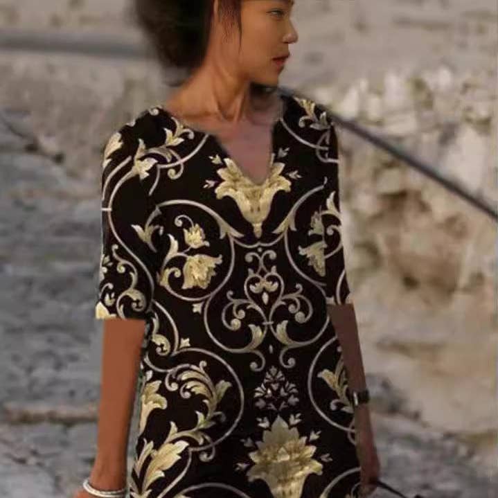 Abstracte print V-hals A-lijnjurk Comfortabel Casual Mode voor wholesale door DREAM VERA APPAREL