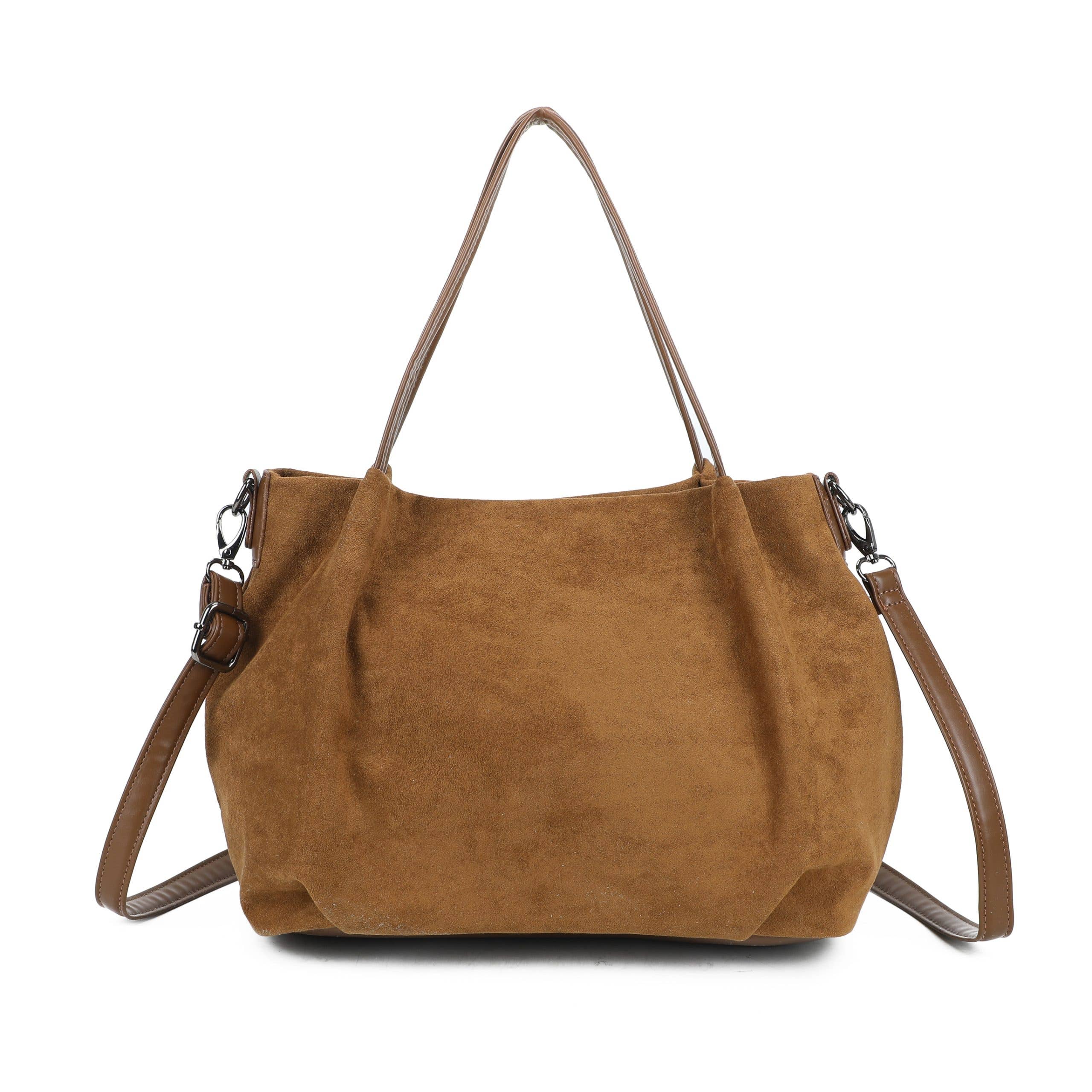 Ellas Trading – wholesale Shoulder bag – women's – Faux Suede Shoulder Tote Bag Detachable Crossbody Strap1