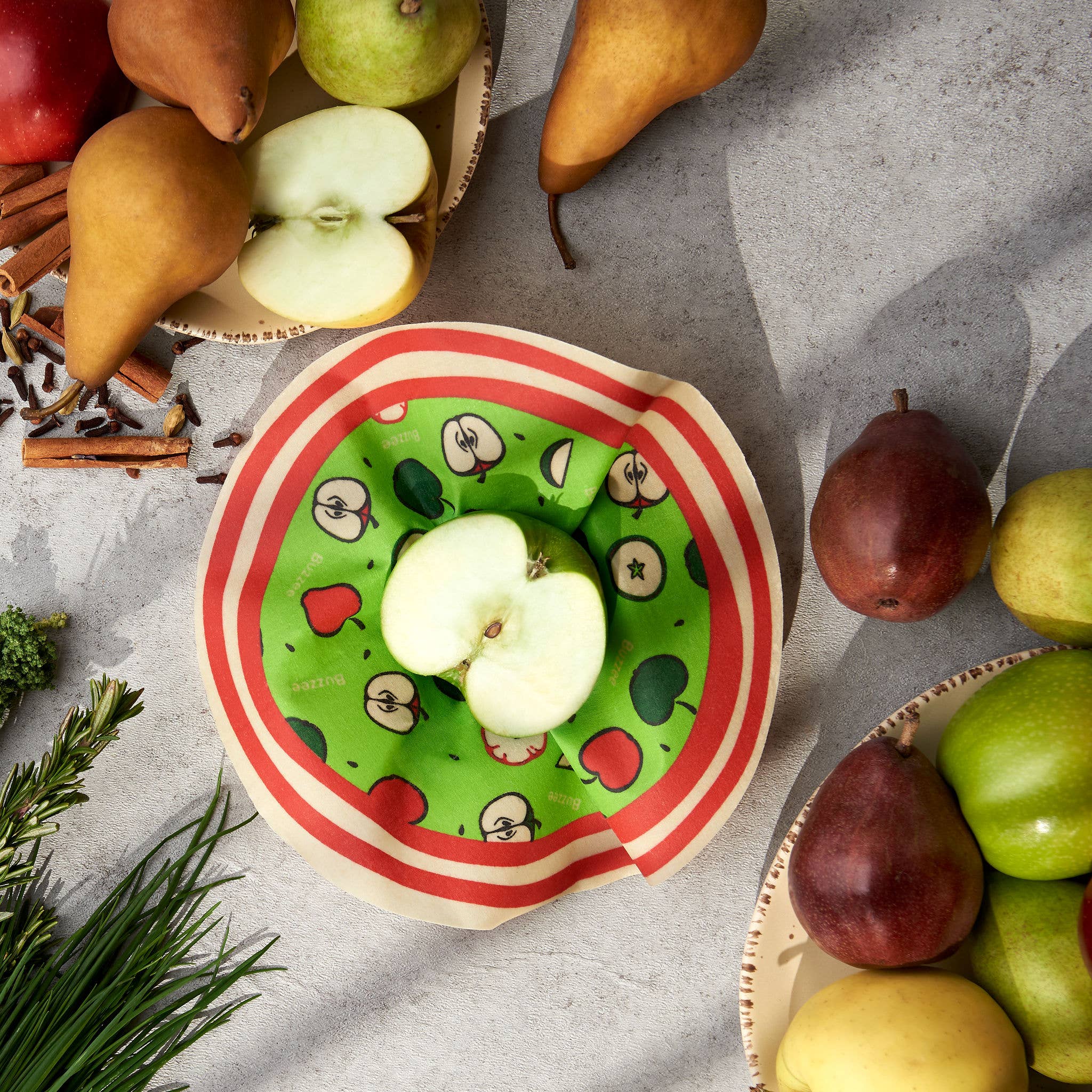 Buzzee - Venta al por mayor Bolsa/envoltorio de alimentos - Envoltorios reutilizables de cera de abeja para alimentos redondos con forma de manzana