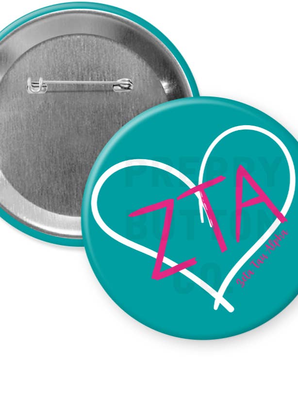 Pulsante Cuore della Confraternita Zeta Tau Alpha per la vendita all'ingrosso da parte di Preppy Button Co. LLC.