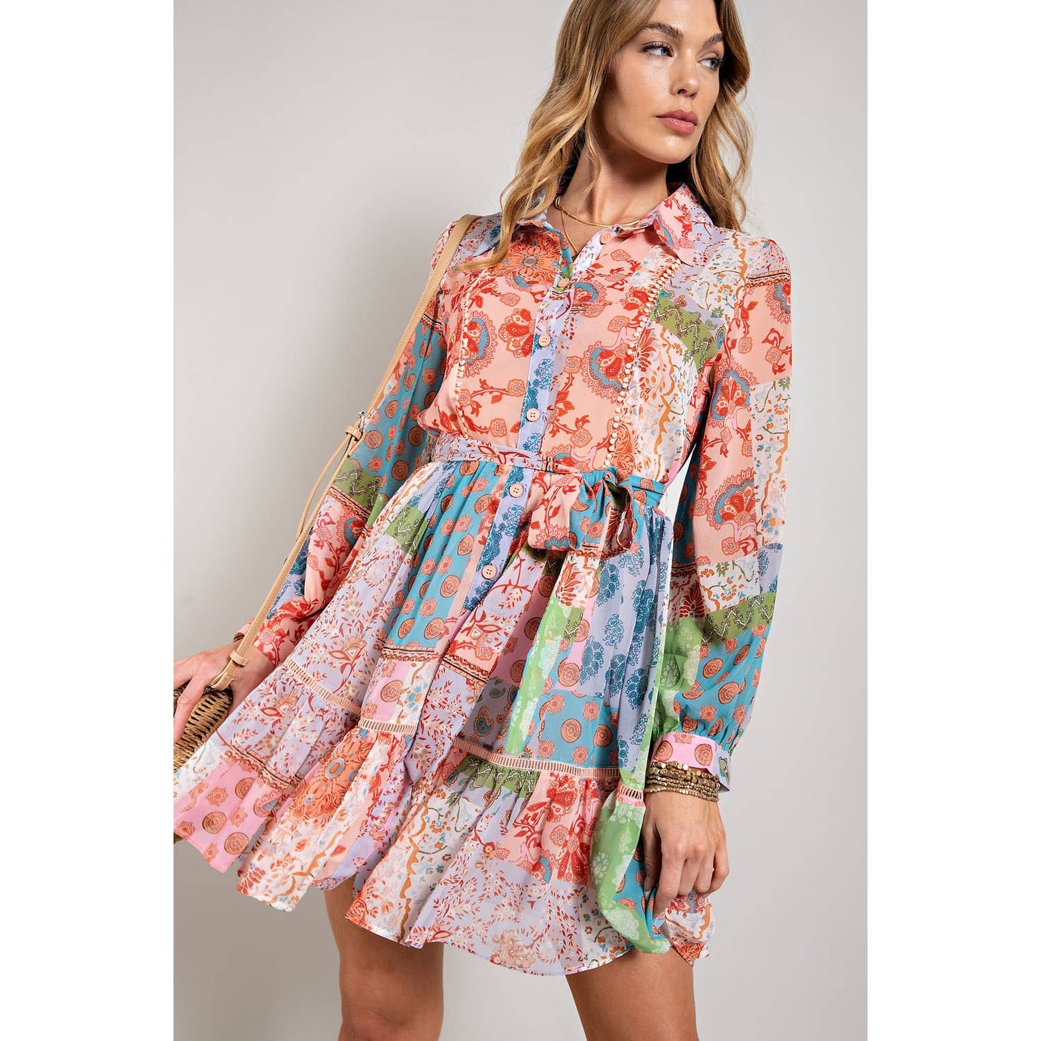 Sweet Generis – wholesale Dress – Women's – FLOWER PRINT LONG SLEEVE SHIRT DRESS25