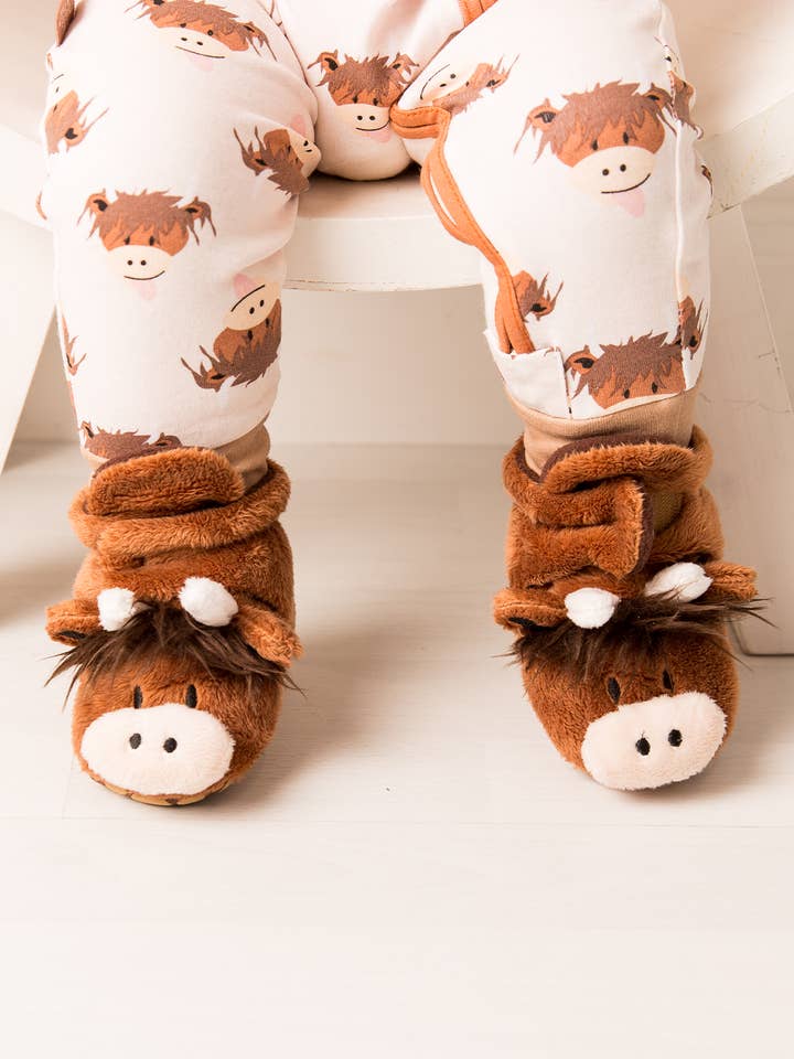 Neutral Hamish Highland Cow Booties for wholesale by Blade and Rose Limited