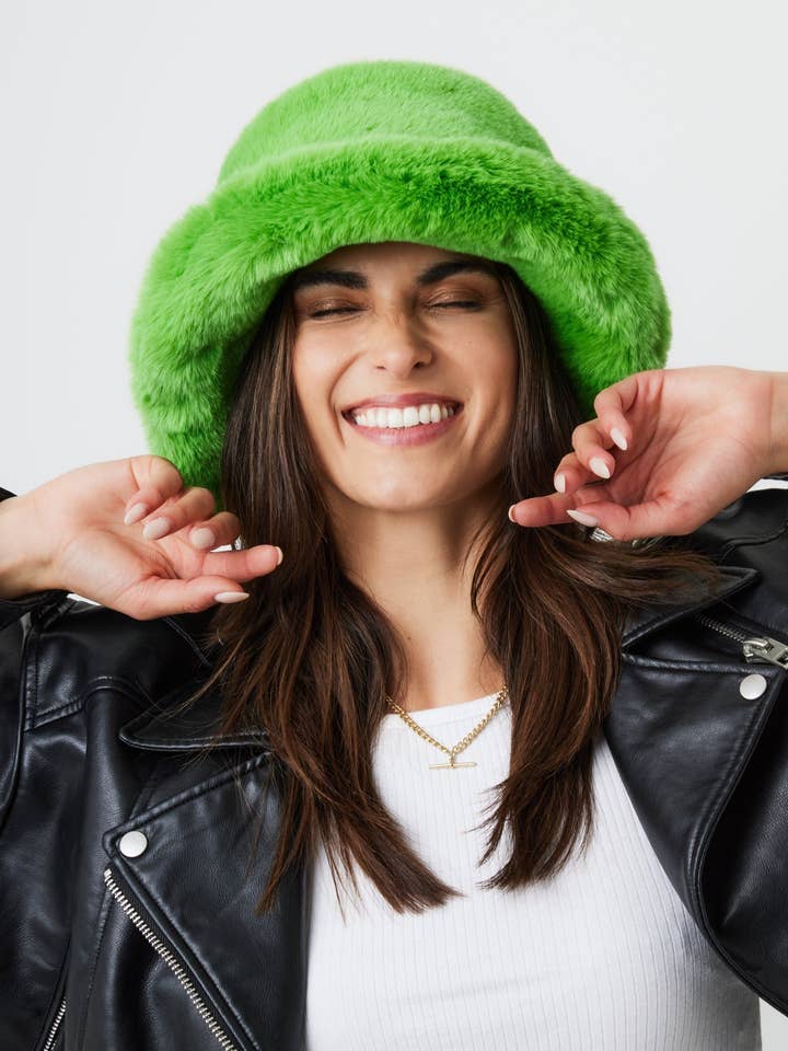 Fur Bucket Hat in Green for wholesale by My Accessories London