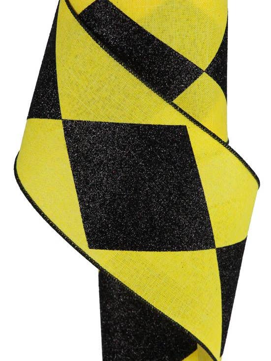 4"X10YD BOLD HARLEQUIN ON ROYAL - SUN YELLOW/BLACK - RGB10318N for wholesale by General Wholesale Inc