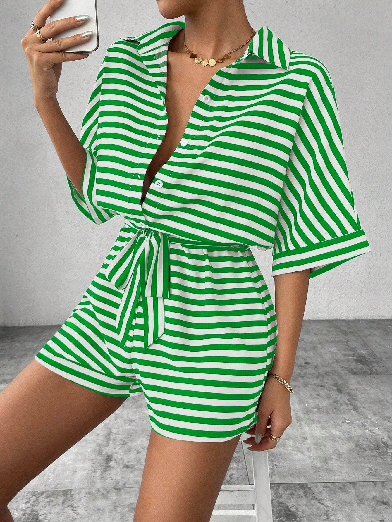 Lily Clothing - Wholesale Romper - Women's - Women’s striped buttoned cardigan romper14