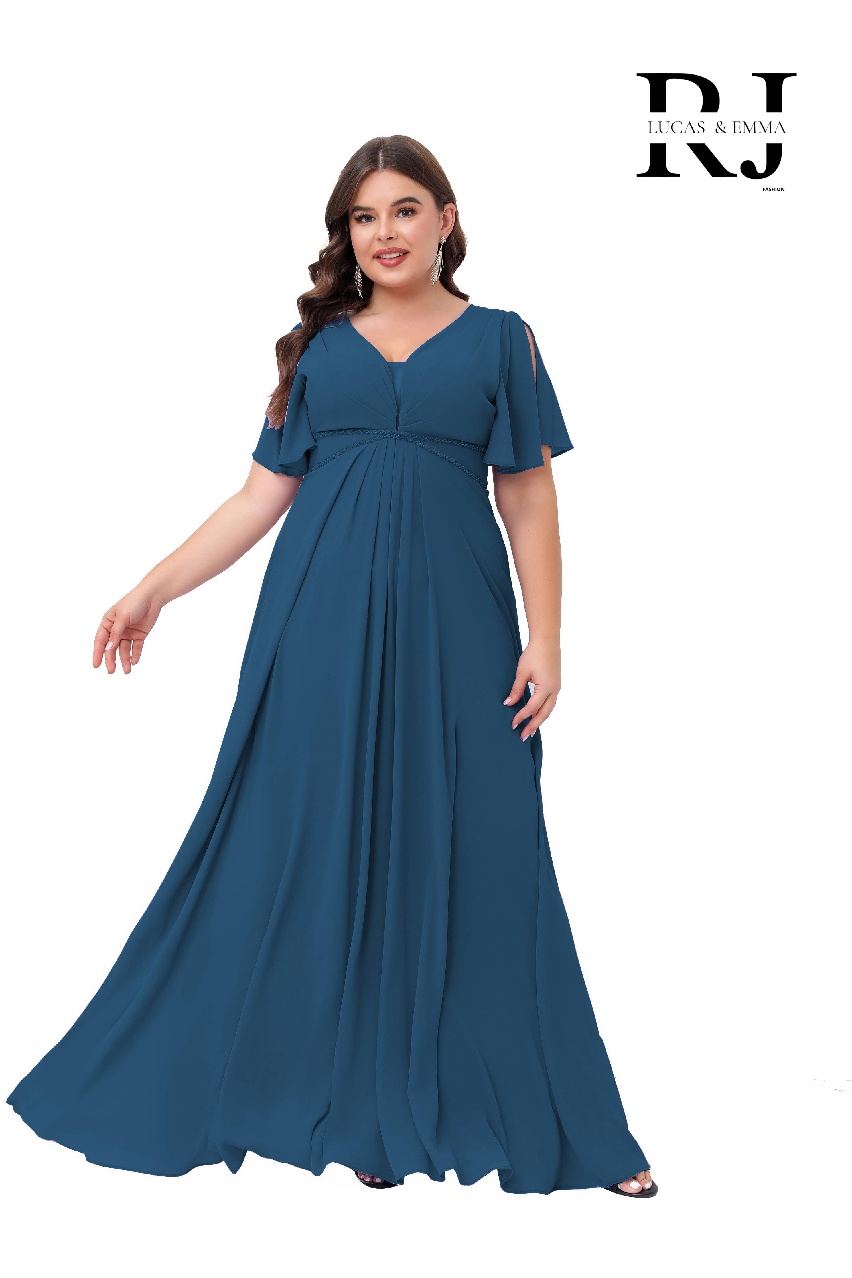 Lucas & Emma - Sarl RJ & co - Wholesale Gown - Women's - Plus size long fluid formal dress with V-neckline12