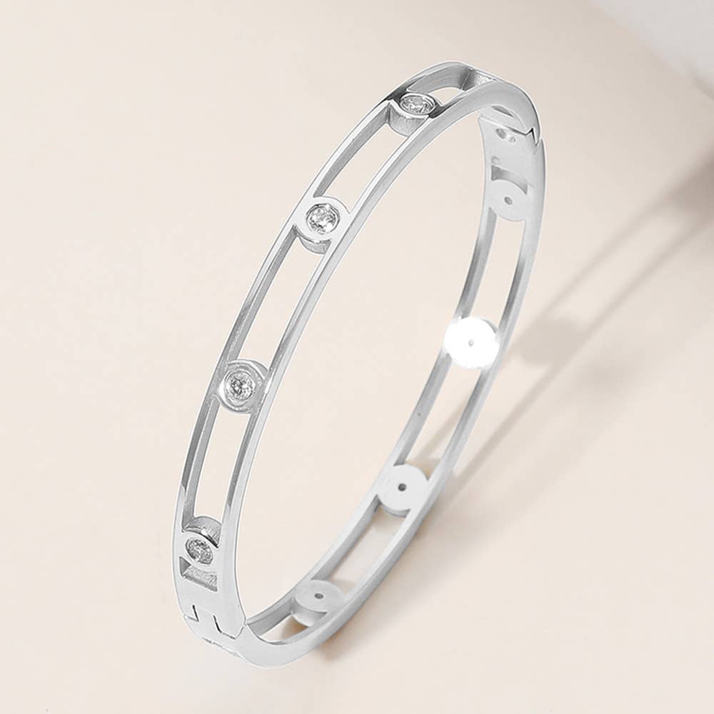 Sensibling Corp. - Wholesale Bangle Bracelet - Stainless Steel Stone Bezel Hinged Bangle Bracelet2