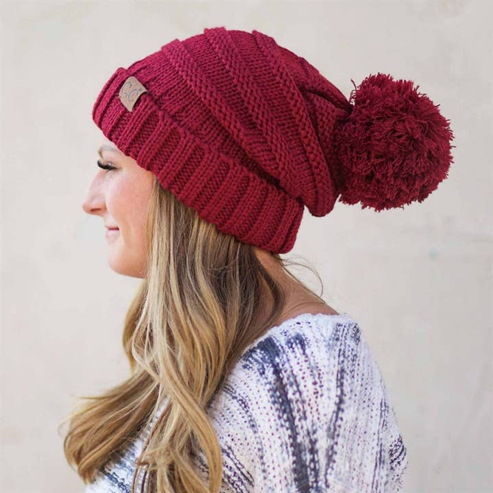 Truly Contagious - Wholesale Beanie - Women's - CC Slouchy Yarn Pom Beanie ( HAT-100POM )