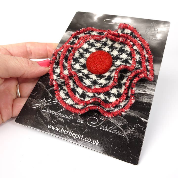 Spille a forma di fiore e rosetta - Pied de poule B&W - Fiore per la vendita all'ingrosso da parte di Bertie Girl