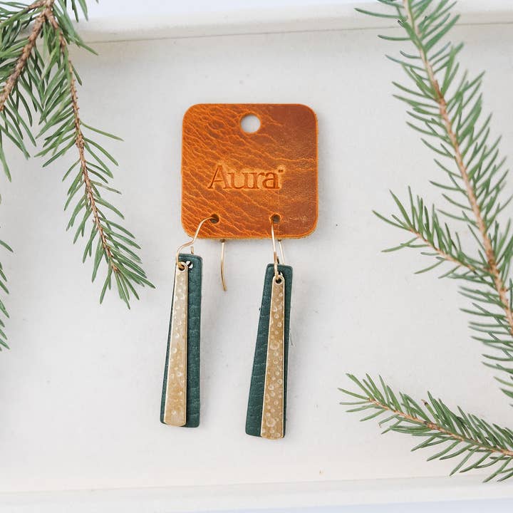 Leather & Brass Bar Earrings for wholesale by Aura Design Co.