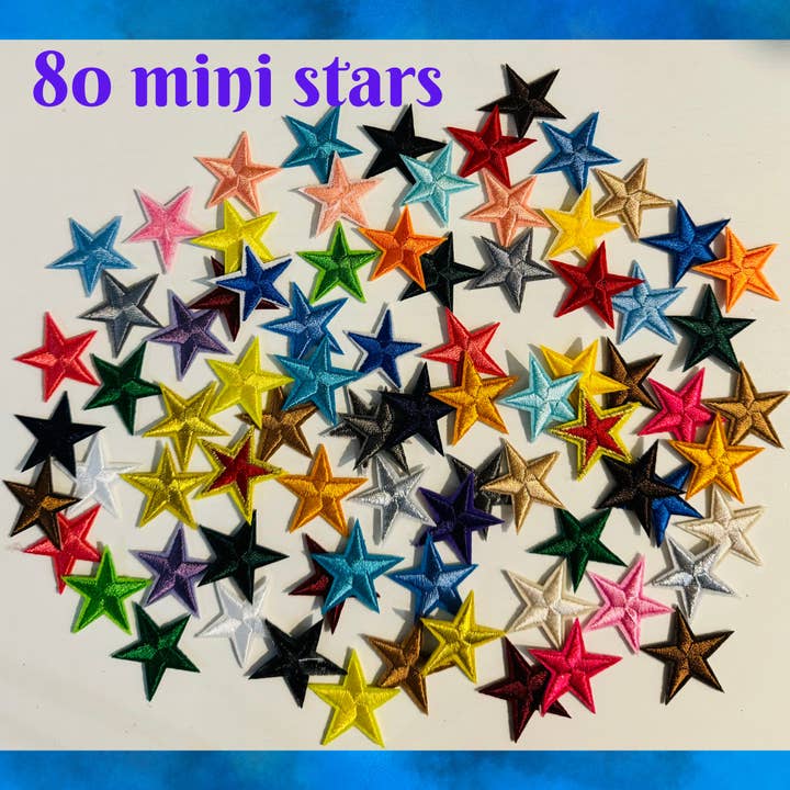 TOPICS IN THE TROPICS - Wholesale Patch - Iron-on Patches, 80 pre-packed pieces of mini stars.