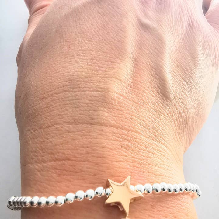 AMELIA Perlenarmband aus Sterlingsilber mit roségoldenem Stern für den Großhandel von Sophellie Jewellery