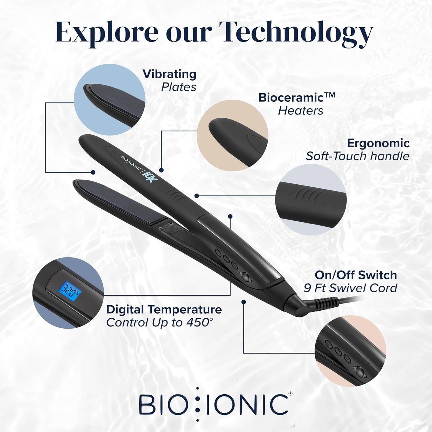 Infinite Basics - Wholesale Straightener/Flat Iron - Bio Ionic 10X Styling Iron, Hair Straightener with 1" Sonic Vibrating Plates, Flat Iron with Moisturizing Heat Technology, Versatile Hair Straightener and Curler2